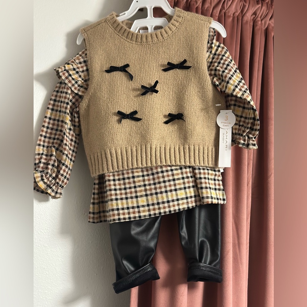Tahari Shirt, Sweater Vest with Bow Accents and Faux Leather Set